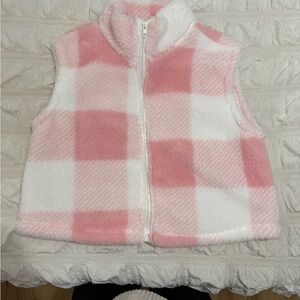 Pink and White Checkered Fleece Vest